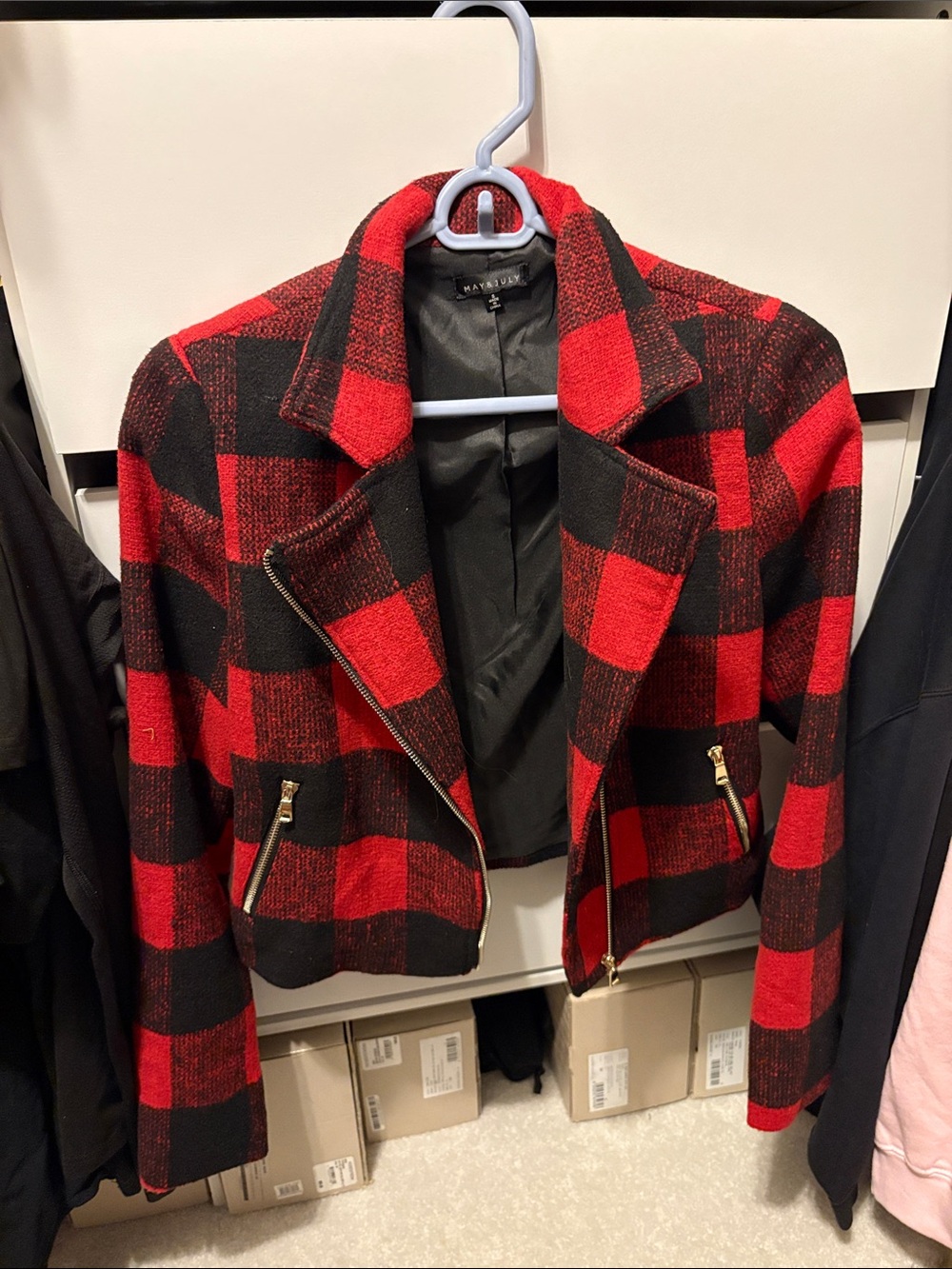 NWOT Red & Black Plaid Zip-Front Bomber Jacket